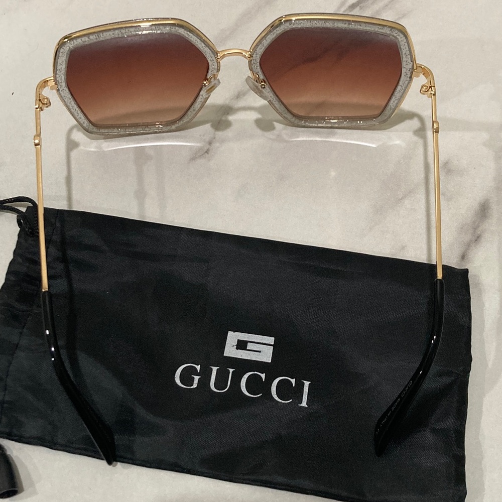 Gucci Gold Frame Sunglasses with Brown Lenses and Black Tips - Picture 8 of 16